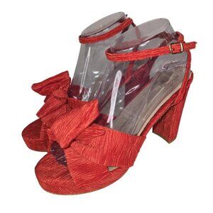 NY & C Heels Womens Size 8 Red Plisse Bow Platform Dress Sandals Ankle Strap